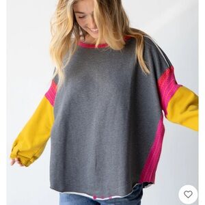 NATURAL LIFE - OVERSIZED Knit Trim Sweatshirt - Grey L/XL